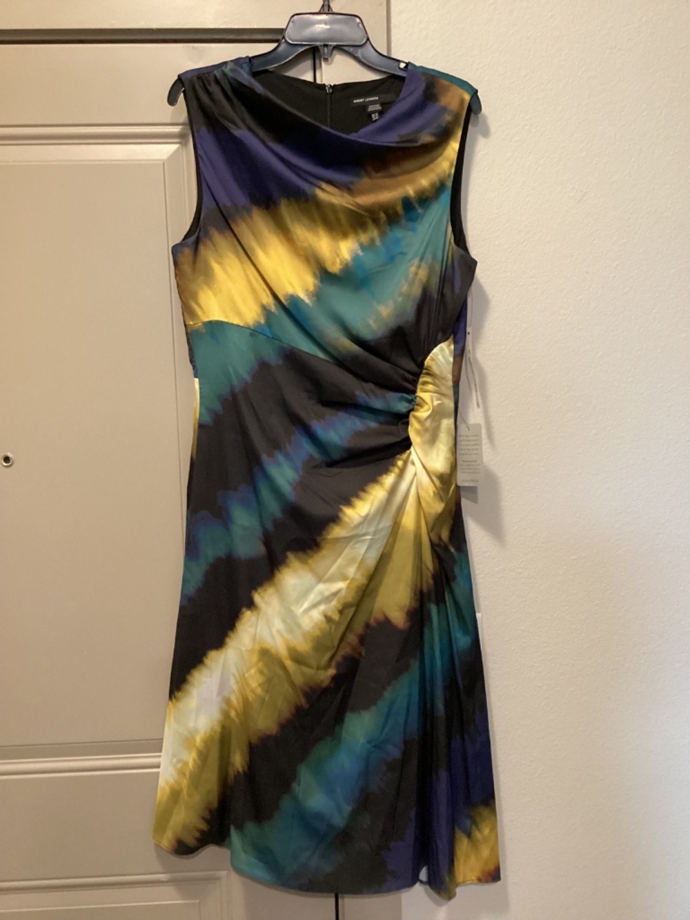 Maggy London Ruched Asymmetric Hem Midi Dress, size 12 - Picture 2 of 13